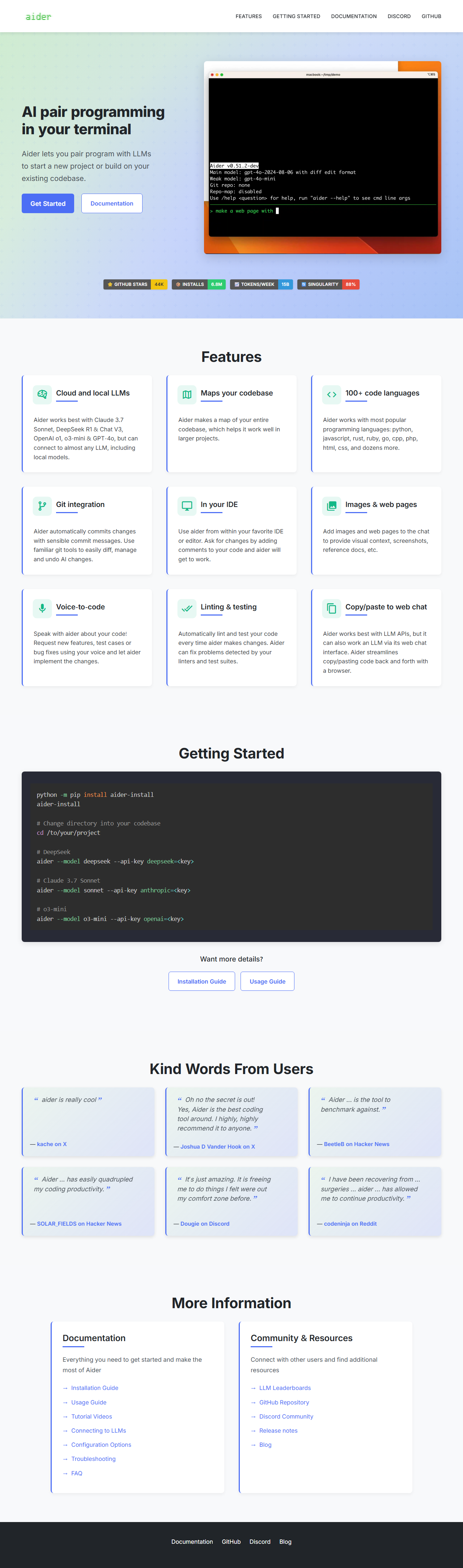 Before: aider.chat's original design, Soft-Gradient SaaS Template