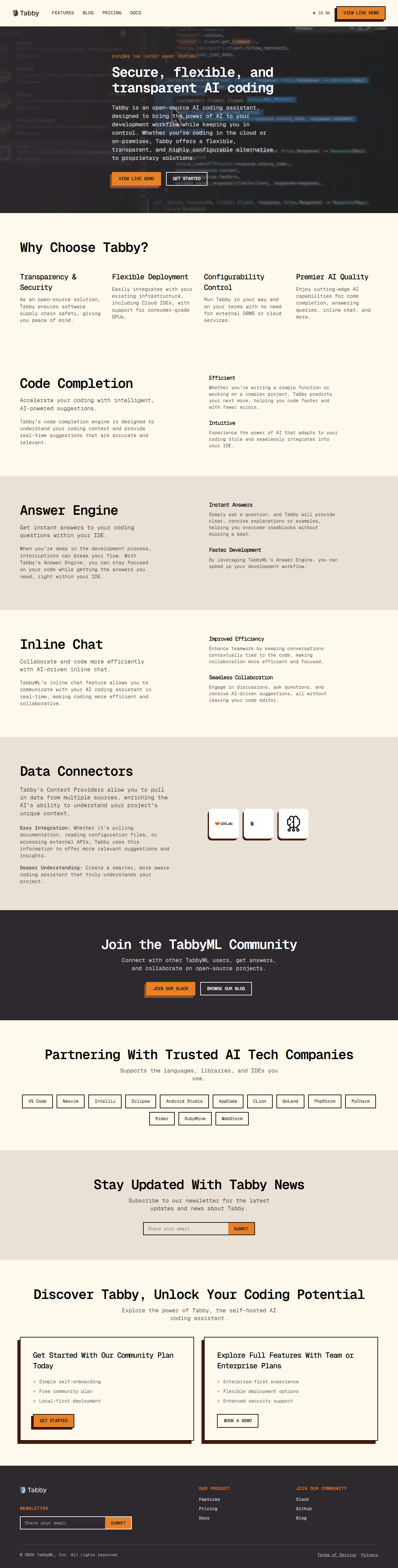 After: TabbyML (tabbyml.com) redesigned as Full-Bleed Cinematic Demo Hero