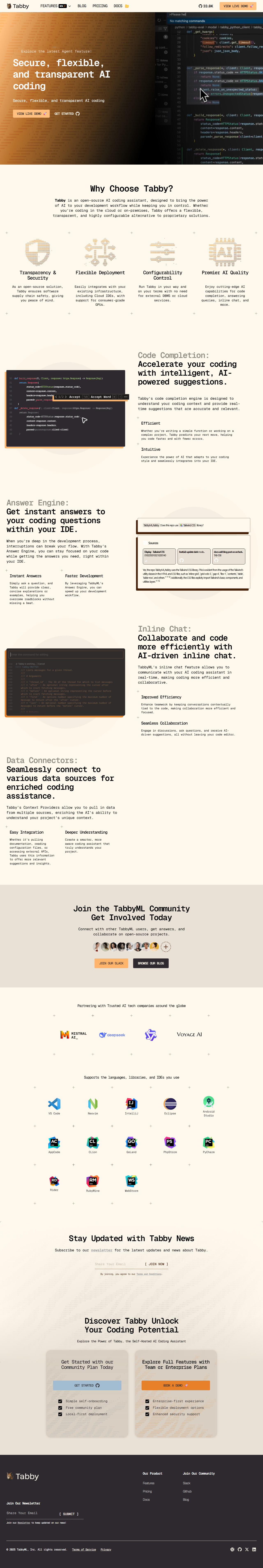 Before: TabbyML (tabbyml.com)'s original design, Split-Panel Terminal Hero